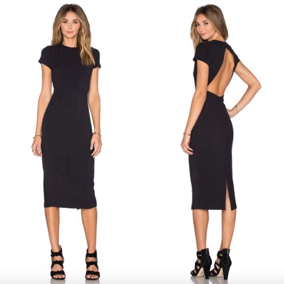 Free People black ribbed Heatwave cap sleeve cutout open back bodycon midi dress - Picture 1 of 6